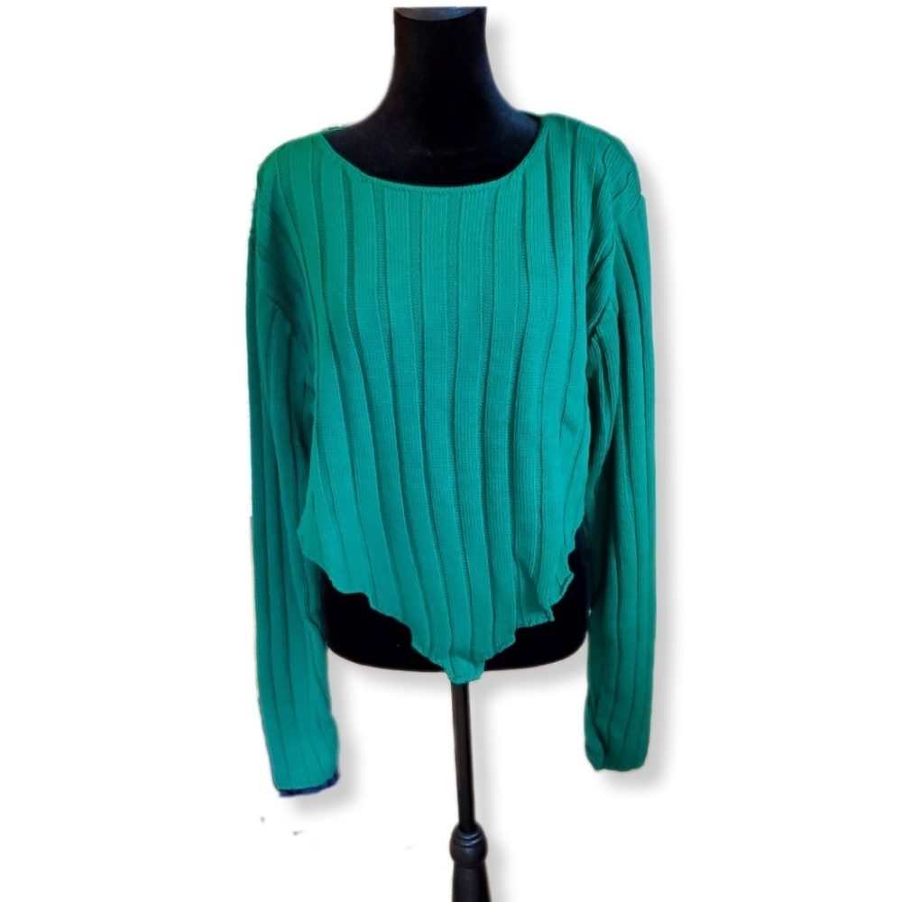 NWT PrettyLittleThing Chunky Knit Long Sleeve Dip Hem Crop Top Sz XL (UK)